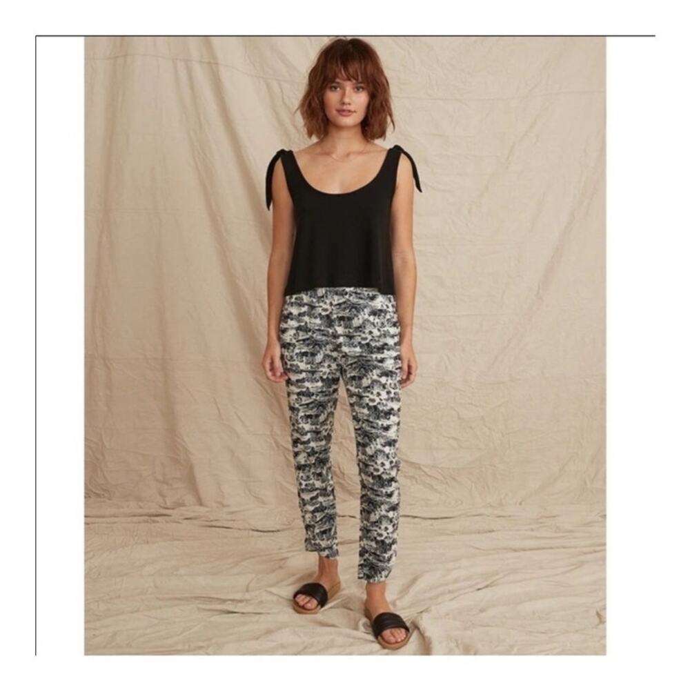 Marine Layer Allison Pull On Pants M Black White San Francisco Toile Boho Indie